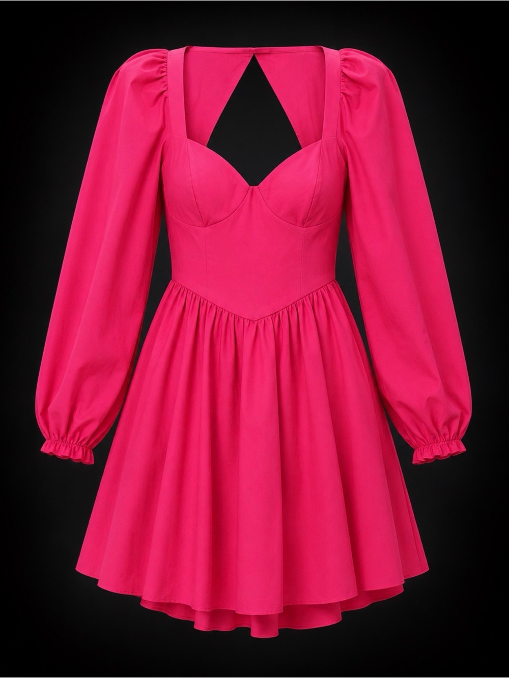 The Drop- Fuchsia Long-Sleeve Sweetheart Mini Dress